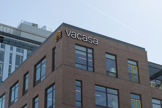 Portland, OR, USA - Apr 7, 2022: Exterior view of Vacasa's headquarters in Portland, Oregon. Vacasa is an international vacation rental management company.