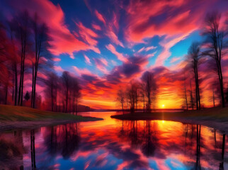 Fototapeta premium sunset over the lake