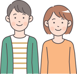 笑顔の男女の上半身イラスト