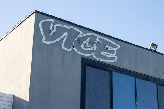 Venice, CA, USA - May 12, 2022: VICE logo is seen at Vice Media Inc.'s office in Venice, California. Vice Media Group LLC is an American-Canadian digital media and broadcasting company.