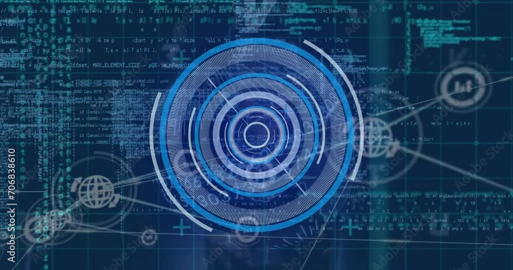 Poster animation of circular scanner over communication networks and processing data