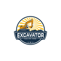 Excavator logo template vector. Heavy equipment logo vector for construction and excavator rental companies. Creative excavator illustration for logo.