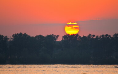 beautiful summer sunset on the Volga River embankment in the city of Samara