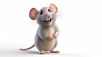smiling gray mouse on white background