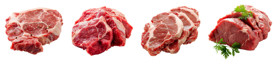 Set of Pieces of meat isolated on white transparent png background. png collection