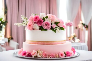 Obraz na płótnie Canvas delicious wedding cake with roses