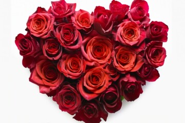Obraz premium Valentines Day Heart Made of Red Roses Isolated on White Background. generative ai.