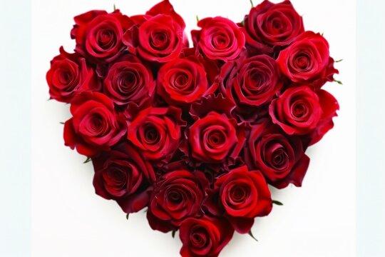 Valentines Day Heart Made of Red Roses Isolated on White Background. generative ai.