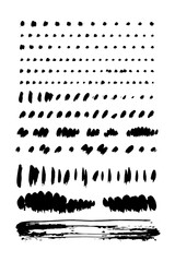 Black brushes vector collection set. Dry paint, ink brush, brush strokes, brushes, lines, frames, box, grungy.