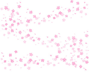 流れるように浮かぶピンク色の桜のシルエットイラスト