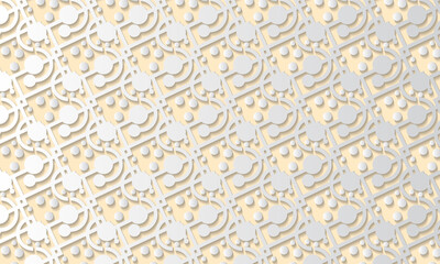 Seamless geometric pattern based on traditional islamic art. White on yellow background.