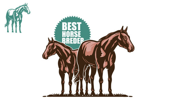 BIG AND STRONG HORSE STANDING LOGO, silhouette of great mane standing vector illustrations