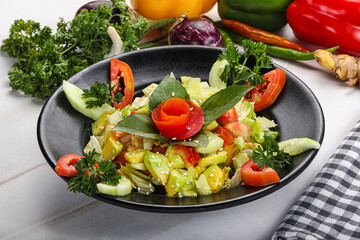 Vegetarian green avocado salad with basil