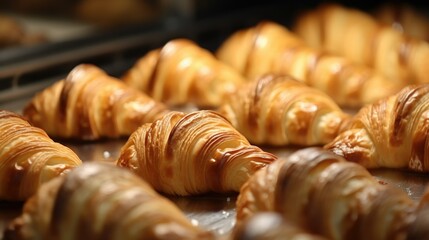 Freshly baked croissant in the bakery