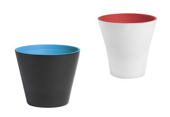 white and black flower pots