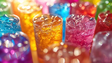 Colorful party drinks with bubbles and bokeh background. - obrazy, fototapety, plakaty