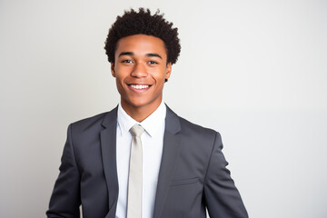 Portrait of young African American man wearing a suit smiling - obrazy, fototapety, plakaty