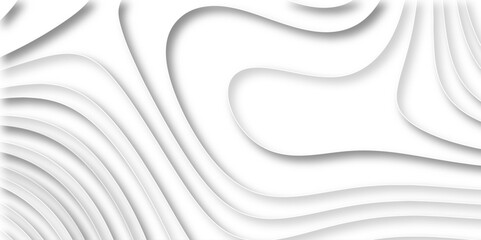 Abstract white paper cut background with lines. Background of topographic map. Abstract wavy line 3d paper cut white bg. Topographic canyon geometric map relief texture with curved layers and shadow..
