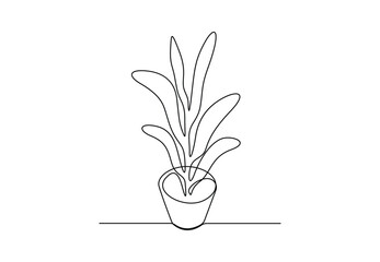 Continuous one line drawing of flower in a pot. Isolated on white background vector illustration. Premium vector.