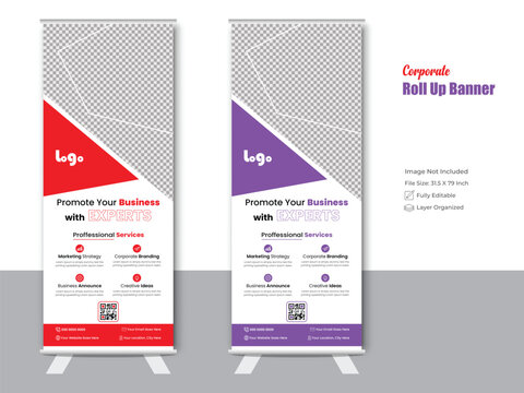 Creative Colorful roll up banner design, Modern business promotion banner, seminar standee template