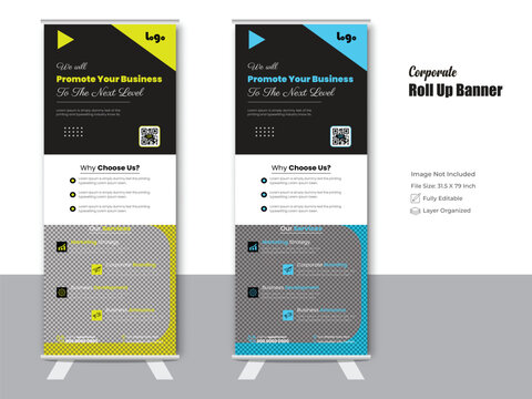 Creative Colorful roll up banner design, Modern business promotion banner, seminar standee template