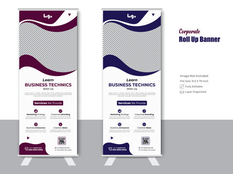 Creative Colorful roll up banner design, Modern business promotion banner, seminar standee template