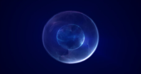 Spinning blue purple energy sphere digital hi-tech ball futuristic magic circle glowing bright force field abstract background