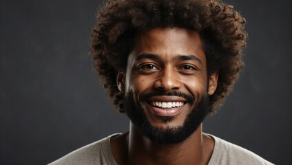 A close-up photo capturing the charm of a handsome Afro-American man, adorned with a clean and bright smile that showcases his well-maintained teeth