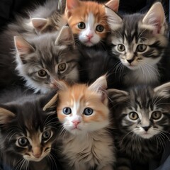 Multiple kittens packed together, varying in fur color.