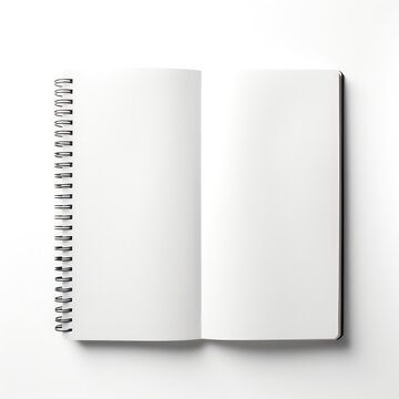 Empty white notebook on a white background.