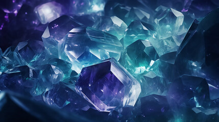 Background of fluorite crystals in purple and turquoise color - obrazy, fototapety, plakaty