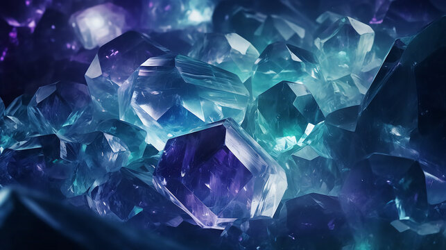 Background of fluorite crystals in purple and turquoise color