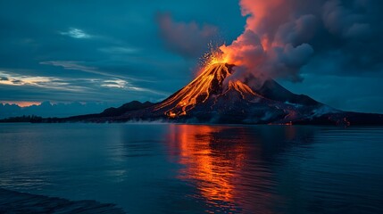 Lava Flows on active volcano  - obrazy, fototapety, plakaty