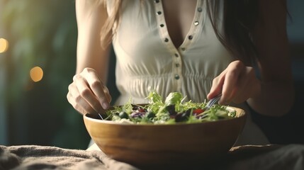 Soft hands lovingly hold a plate of fresh herb salad, a visual reminder of the joy that comes from nourishing oneself