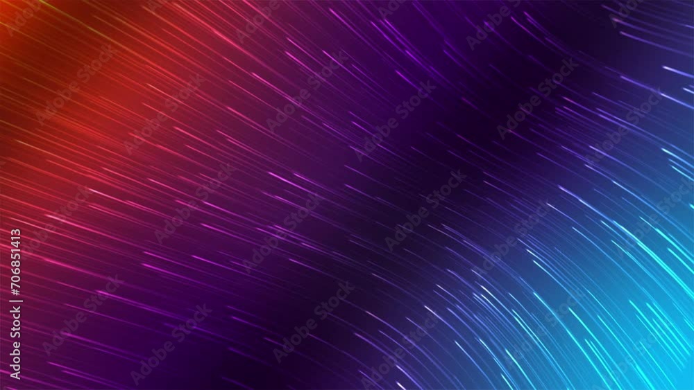 Poster animation of curving moving lines on red and blue background simulating fiber connections