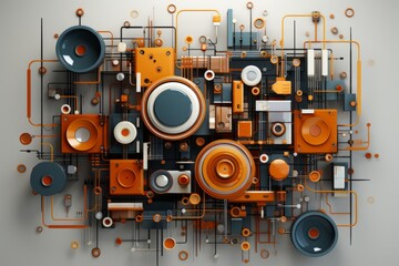 Fototapeta premium Geometric Shape Collage Evoking a Galactic Theme, on an isolated Galactic Blue background, Generative AI