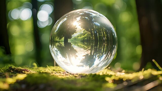 An upclose view of a small, transparent sphere that can reflect light in a way that makes objects hidden behind it appear invisible.