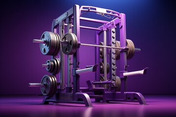 Smith Machine, on an isolated Bodybuilding Purple background, Generative AI