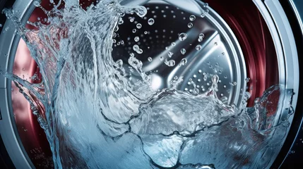 Fotobehang Water splashes in washing machine drum,, Washing machine drum with clean water flow and splashes.  © Planetz