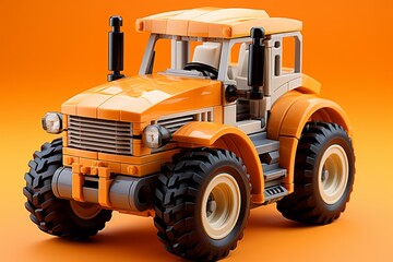 Fototapeta na wymiar 3D Render of a Construction Vehicle Toy, on an isolated Construction Orange background, Generative AI 