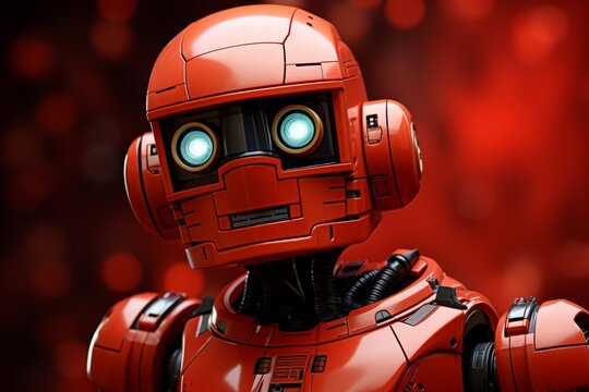 3D Render  Robot Toy, on an isolated Robotic Red background, Generative AI 