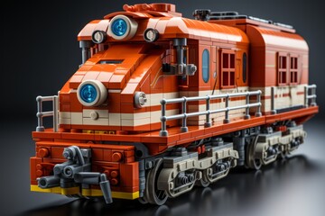 3D Render Train Toy, on an isolated Track Gray background, Generative AI - obrazy, fototapety, plakaty