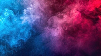 Dense multicolored smoke of  red, blue and pink colors on a black isolated background.