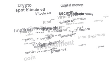 White background crypto bitcoin etf investment on spot market for digital money with virtual currency in financial service for high returns and success in financial market