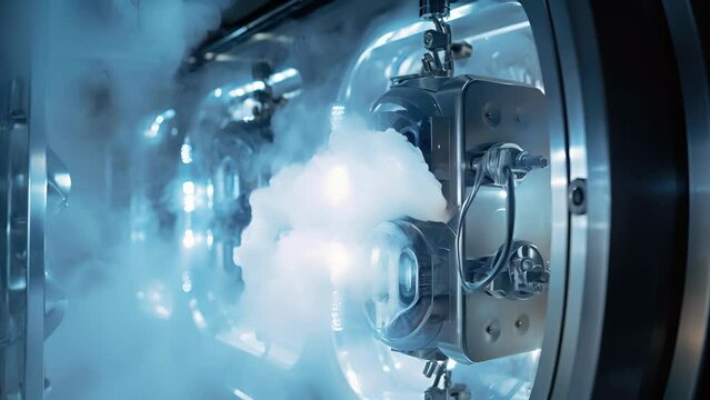 A detailed look at a cryogenic chamber, where patients are suspended in a state of freezing temperatures, highlighting the tingedge technology behind the science of cryonics and its potential