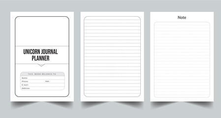 Editable Unicorn Journal Planner Kdp Interior printable template Design. - obrazy, fototapety, plakaty