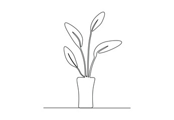 Fototapeta na wymiar The potted plant in one continuous line drawing. Isolated on white background vector illustration. Pro vector.
