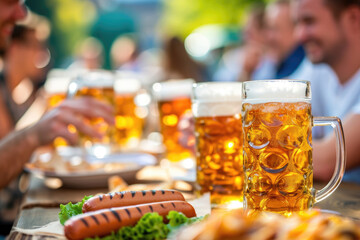 The lively spirit of Oktoberfest, with overflowing beer steins and flavorful bratwurst