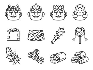 節分のアイコン（線画）のイラストセット