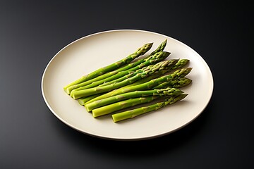 Asparagu on a plate isolated on white background. Top view.